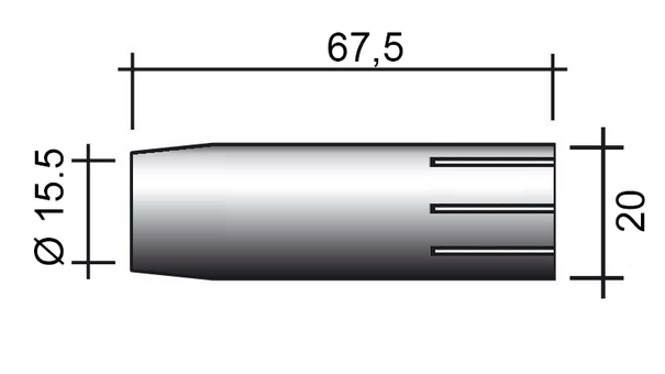 MIG-Düse AUT 455 /145.0089-ZVAR/ 67,5mm/15,5mm/konisch