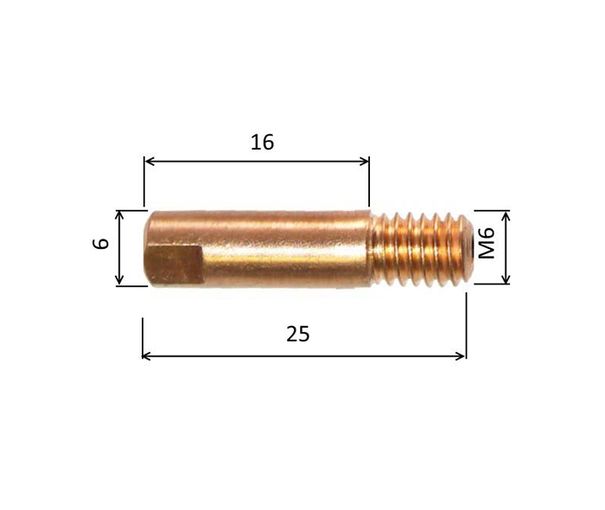 Spitze 0,6 M6x25mm E-Cu /140.D010-ZVAR/langes Gewinde